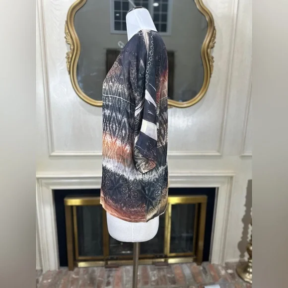 Reba Sheer Embellished Batwing Sleeve Blouse Tunic Top L Made in USA Boho Tribal - Picture 3 of 10